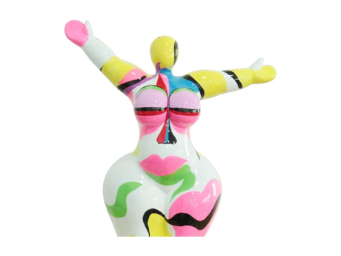 Statue femme bras levés peinture abstraite H54 cm - LADY FACE 01