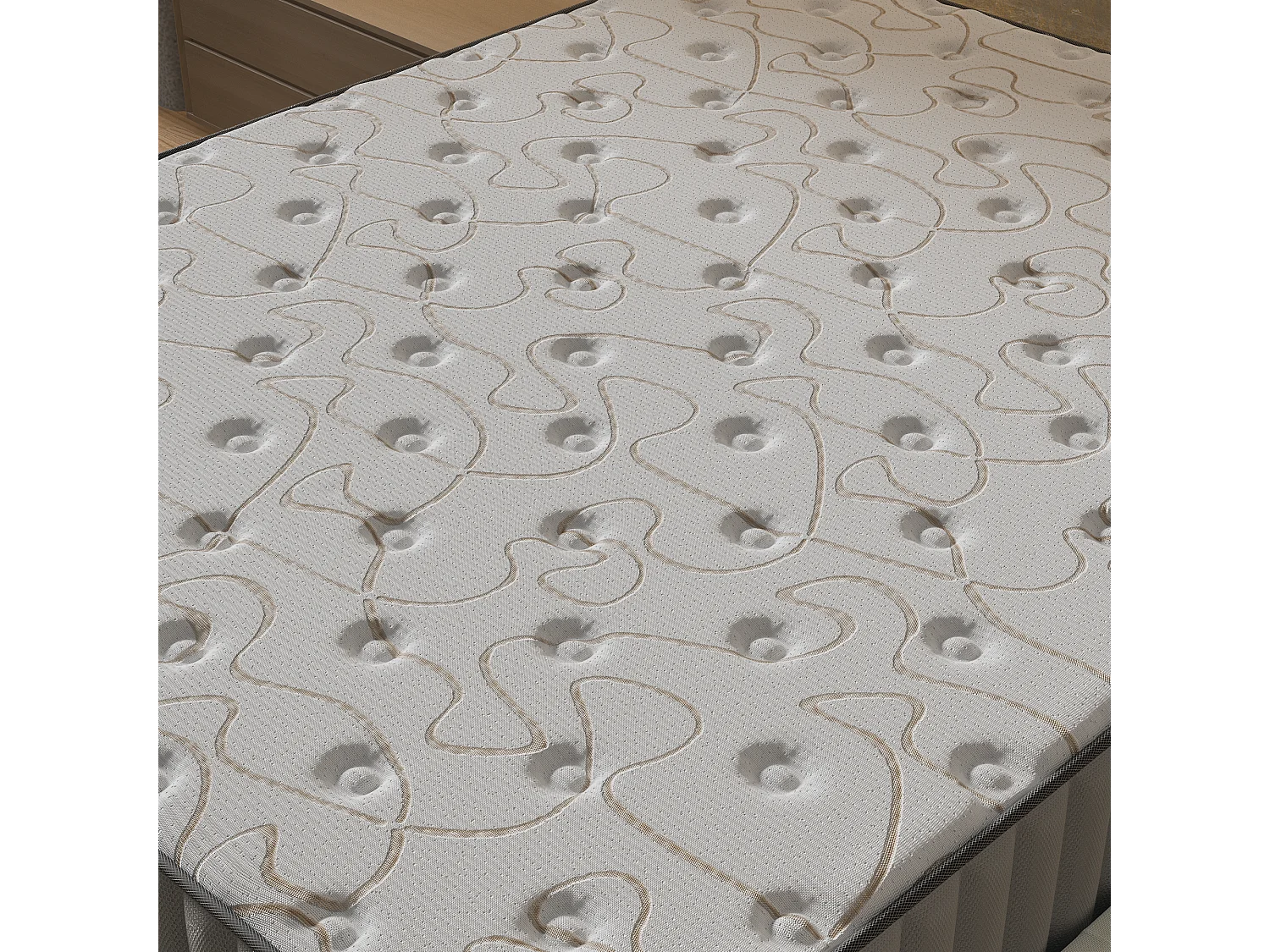 Ensemble matelas + lit 140x190 cm, matelas 22cm mousse + mémoire de forme, lit à tête de lit capitonnée similicuir blanc