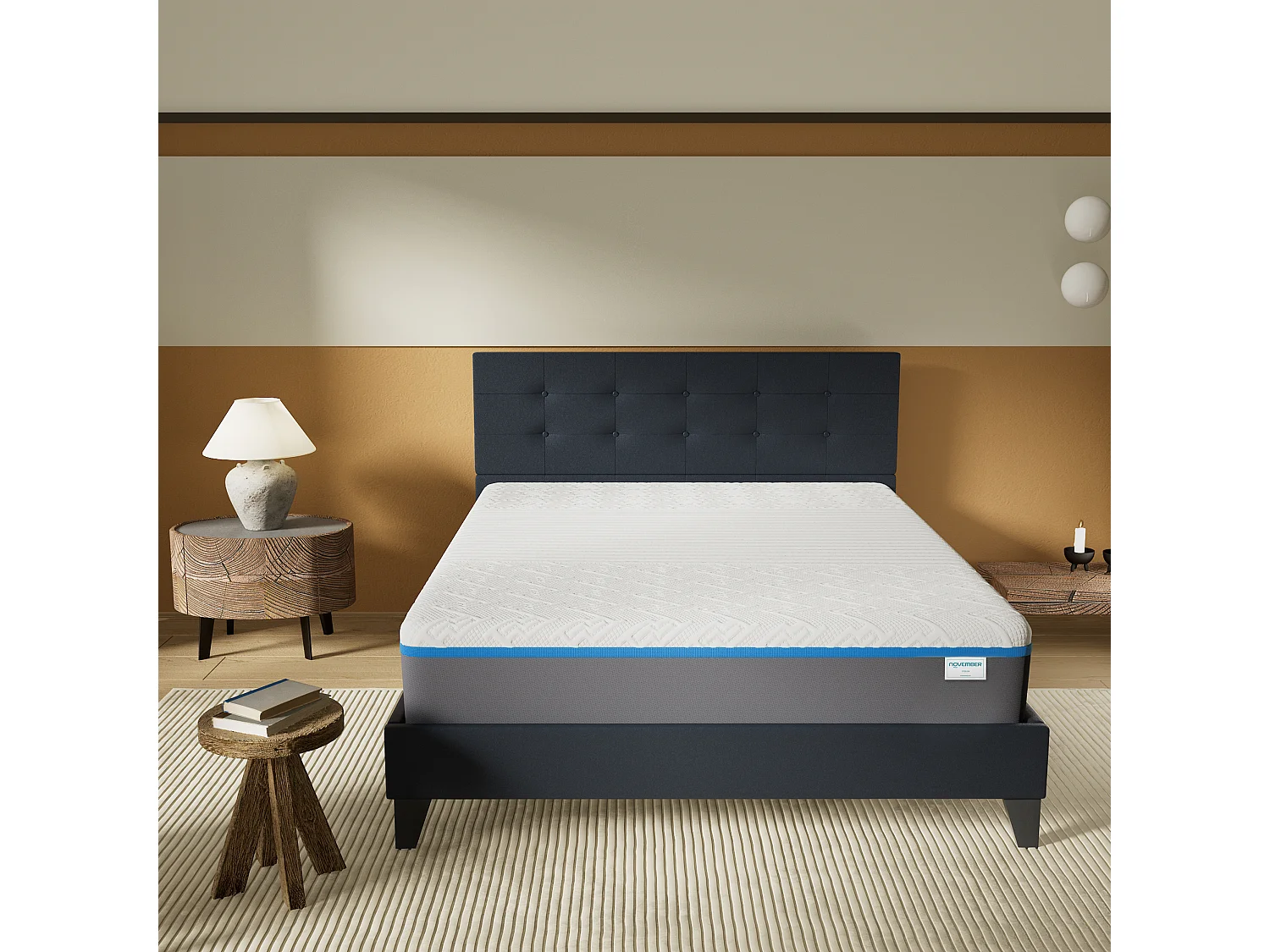 Ensemble Matelas + Lit Avec Tête De Lit 160x200 Cm, Ypsilon Souple 28cm D’épaisseur