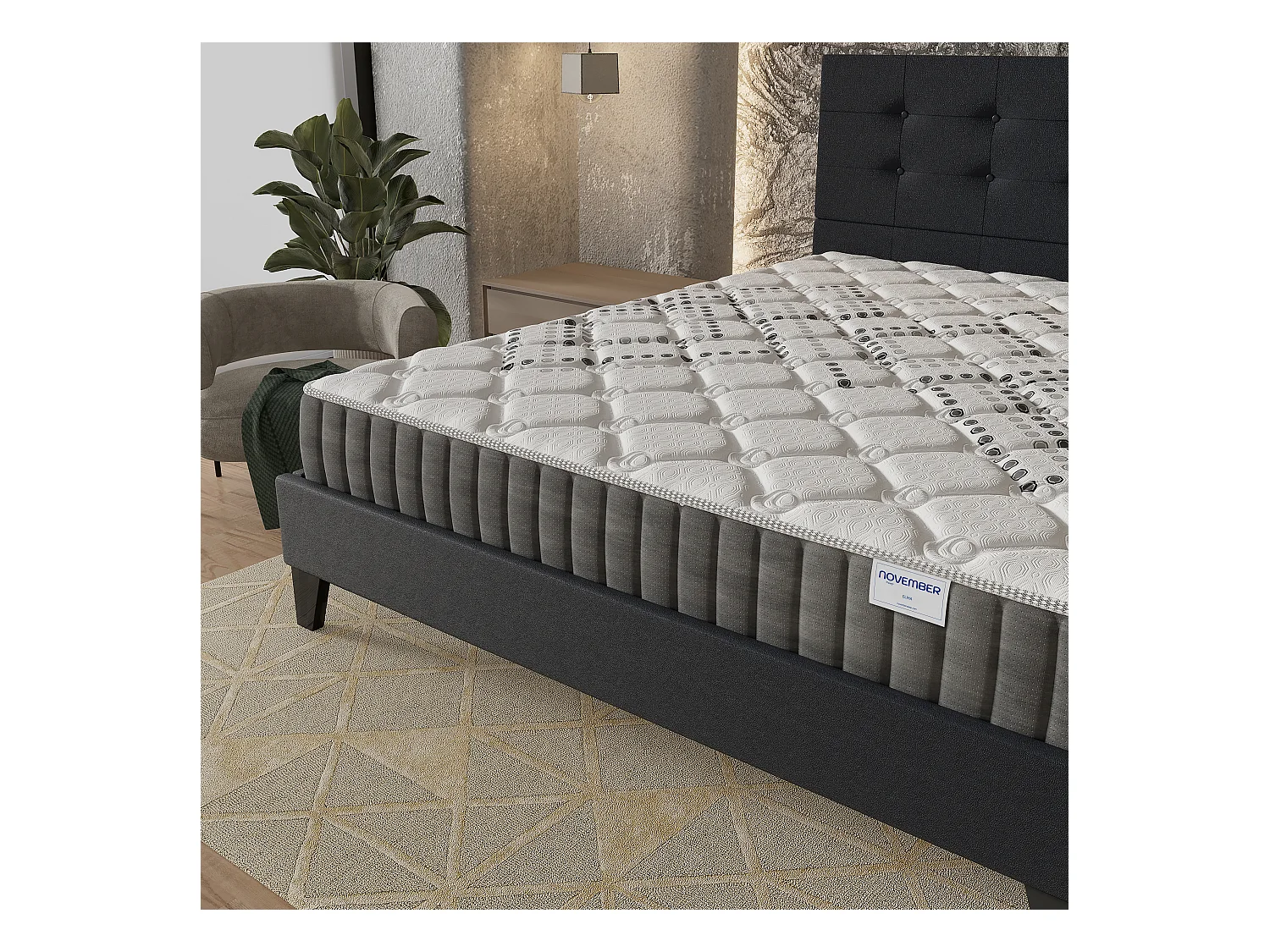 Ensemble 140x190 cm, lit avec tête de lit + matelas ressorts ensachés, ép.20cm accueil mousse HR