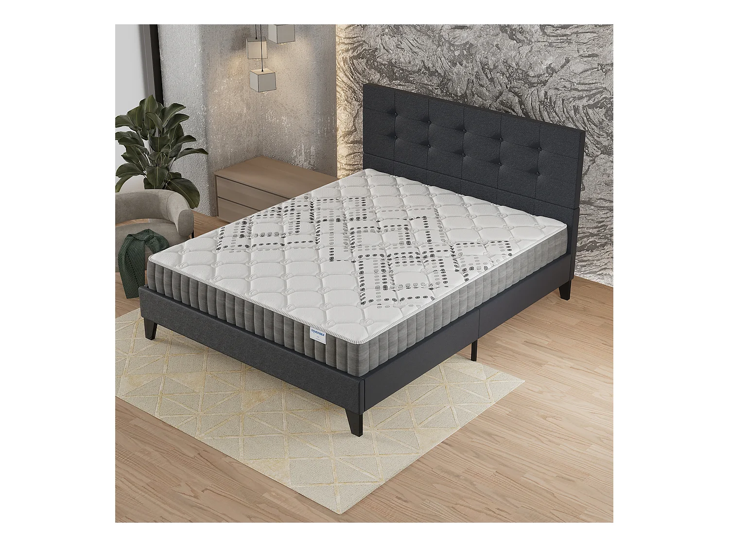 Ensemble 160x200 cm, lit avec tête de lit + matelas ressorts ensachés, ép.20cm accueil mousse HR