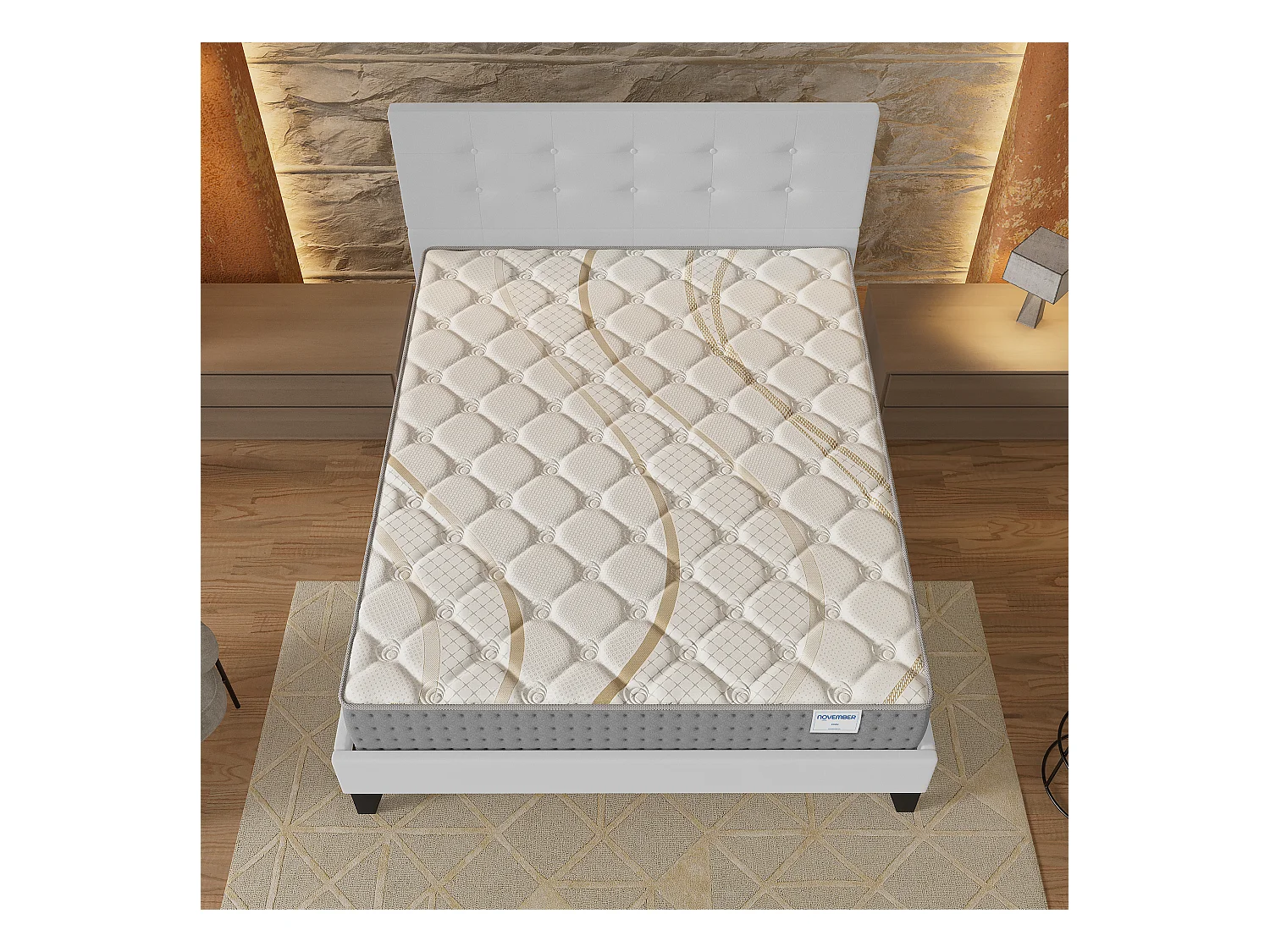 Ensemble 120x190 cm, lit avec tête de lit + matelas ressorts ensachés, ép.25cm accueil mousse HR