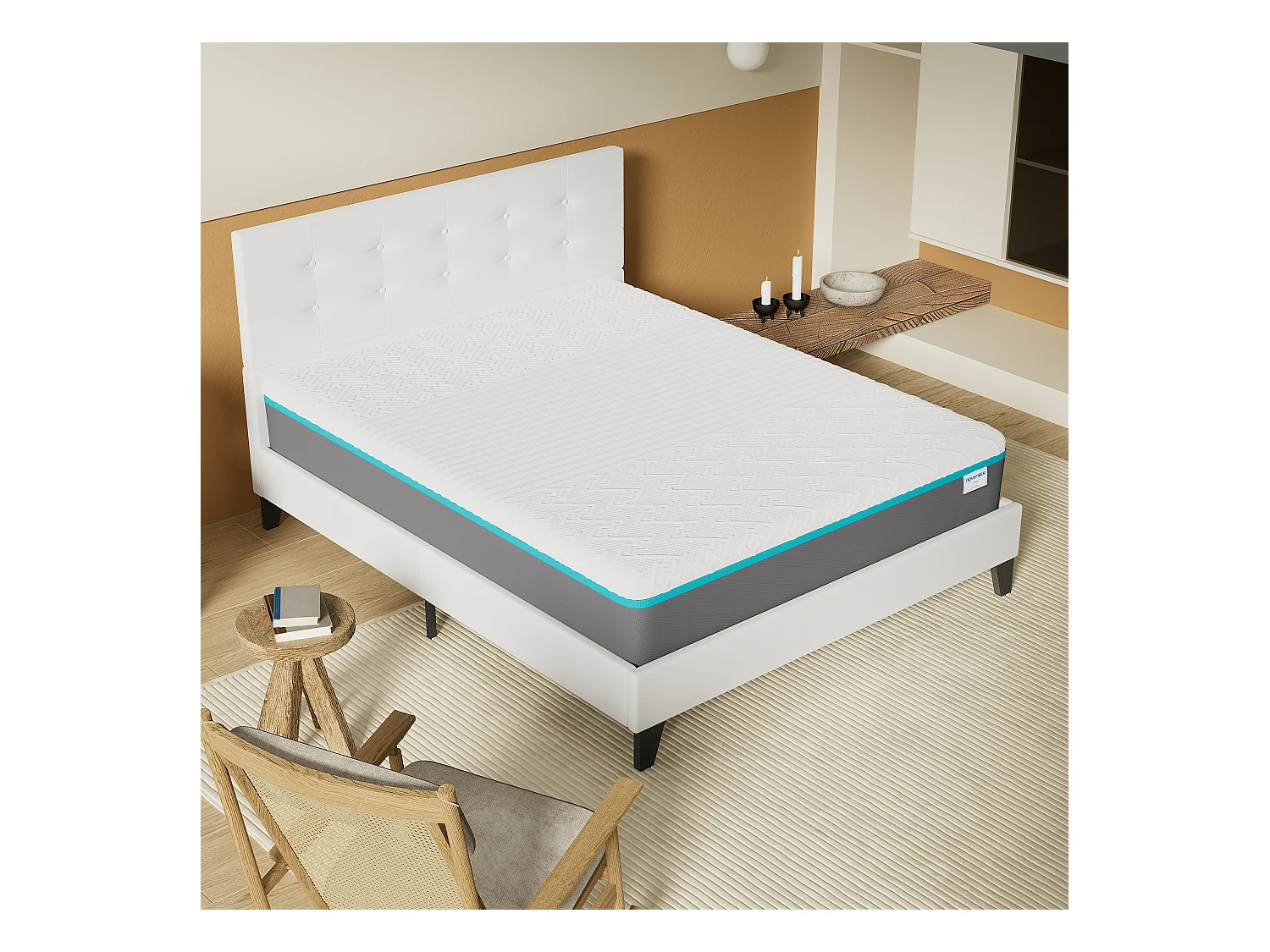 Ensemble Matelas + Lit Avec Tête De Lit 140x190 Cm, Ypsilon Equilibré 28cm D’épaisseur