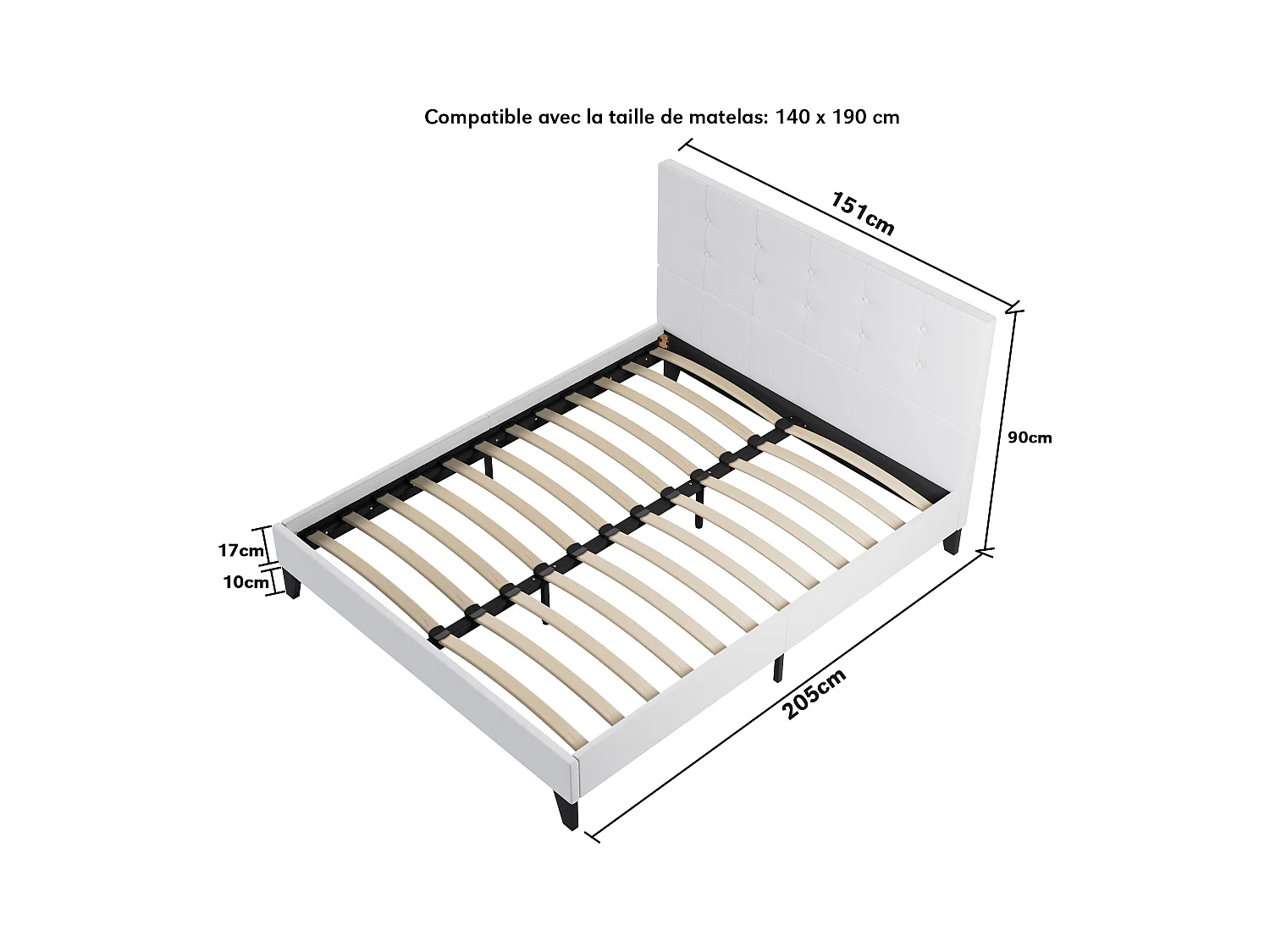 Ensemble Matelas + Lit Avec Tête De Lit 140x190 Cm, Ypsilon Equilibré 28cm D’épaisseur