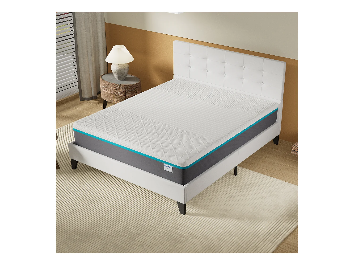 Ensemble Matelas + Lit Avec Tête De Lit 140x190 Cm, Ypsilon Equilibré 28cm D’épaisseur