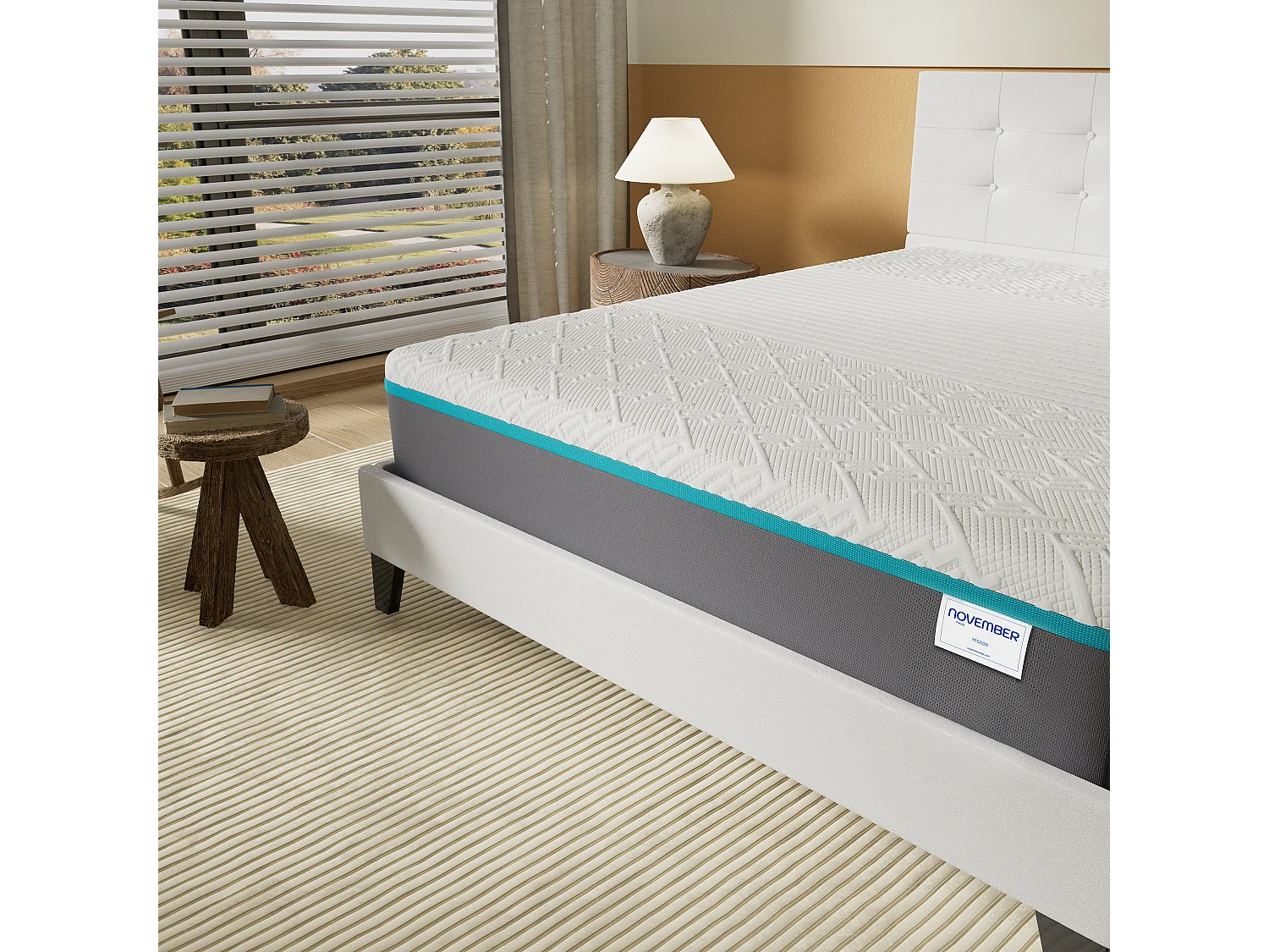 Ensemble Matelas + Lit Avec Tête De Lit 140x190 Cm, Ypsilon Equilibré 28cm D’épaisseur