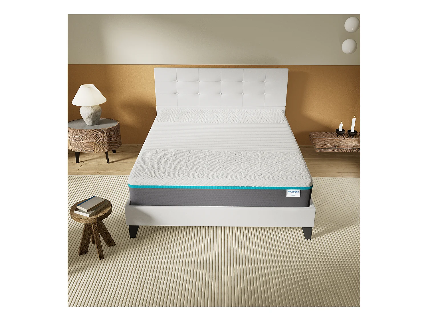 Ensemble Matelas + Lit Avec Tête De Lit 140x200 Cm, Ypsilon Equilibré 28cm D’épaisseur