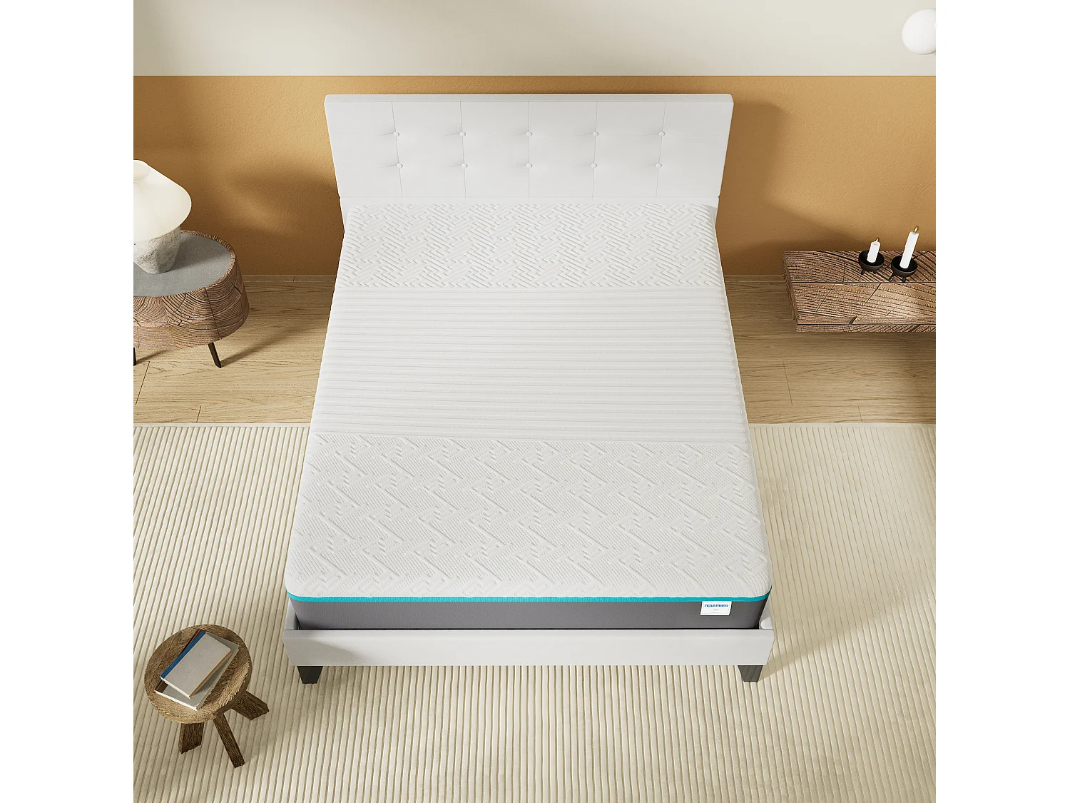 Ensemble Matelas + Lit Avec Tête De Lit 140x200 Cm, Ypsilon Equilibré 28cm D’épaisseur
