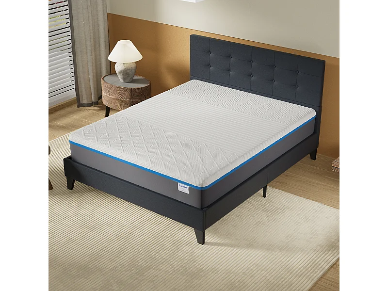Ensemble Matelas + Lit Avec Tête De Lit 140x200 Cm, Yspilon Souple 28cm D’épaisseur