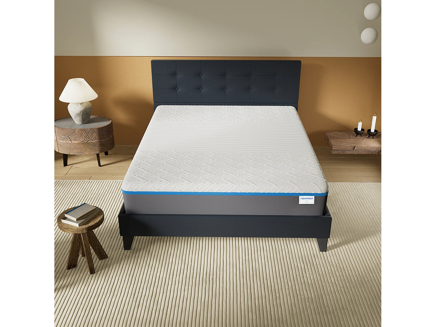 Ensemble Matelas + Lit Avec Tête De Lit 140x200 Cm, Yspilon Souple 28cm D’épaisseur