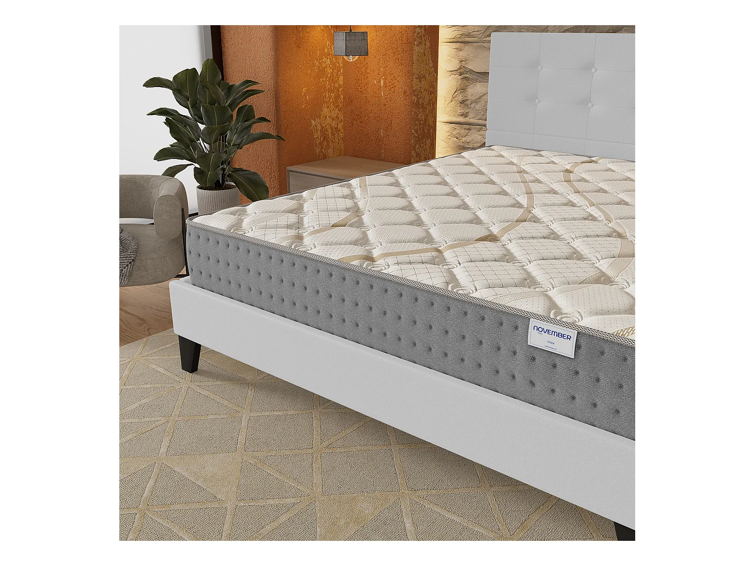 Ensemble 140x190 cm, lit avec tête de lit + matelas ressorts ensachés, ép.25cm accueil mousse HR