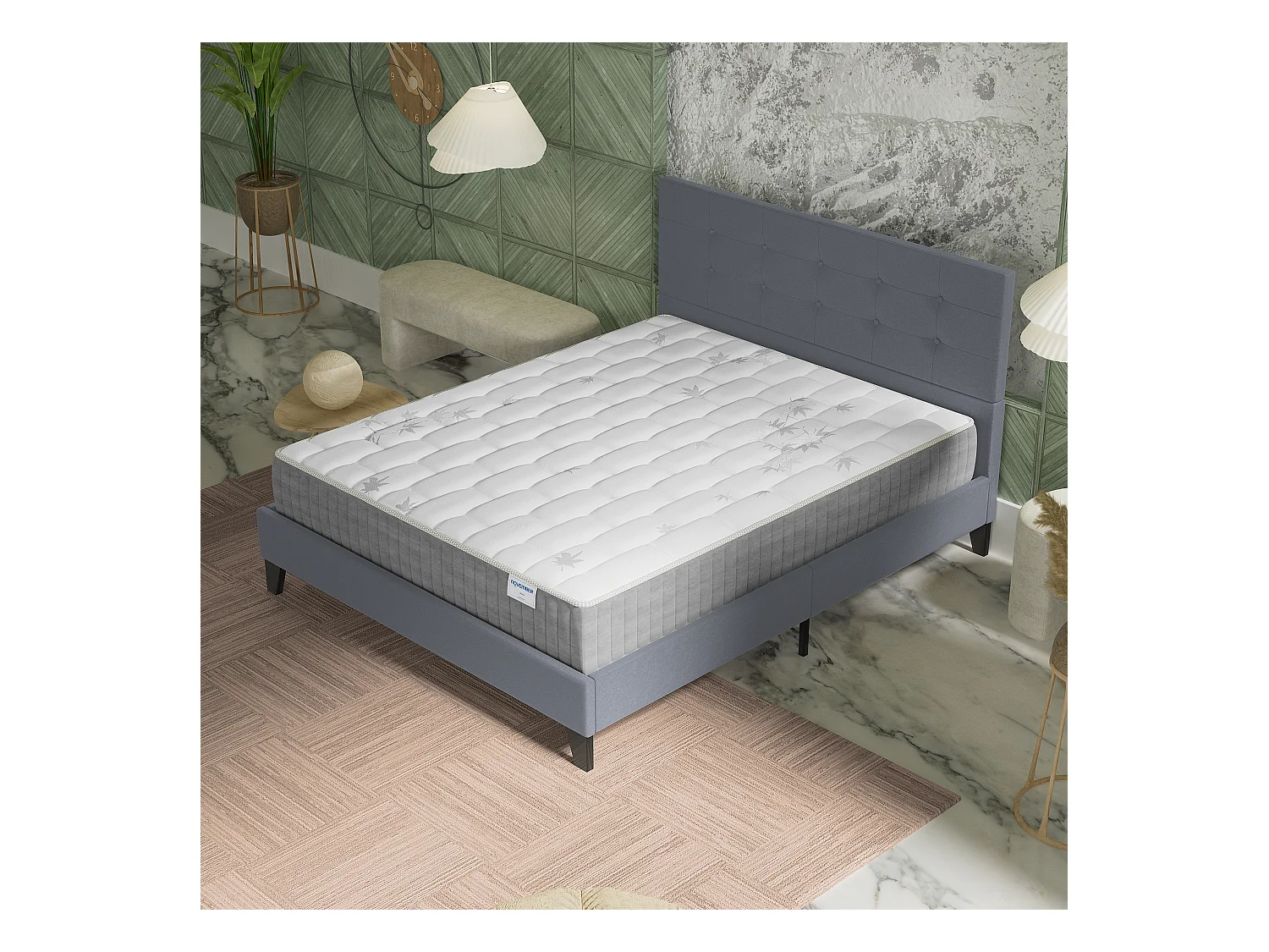 Ensemble 120x190 cm, lit avec tête de lit + matelas ressorts ensachés, ép. 25cm à mémoire de forme