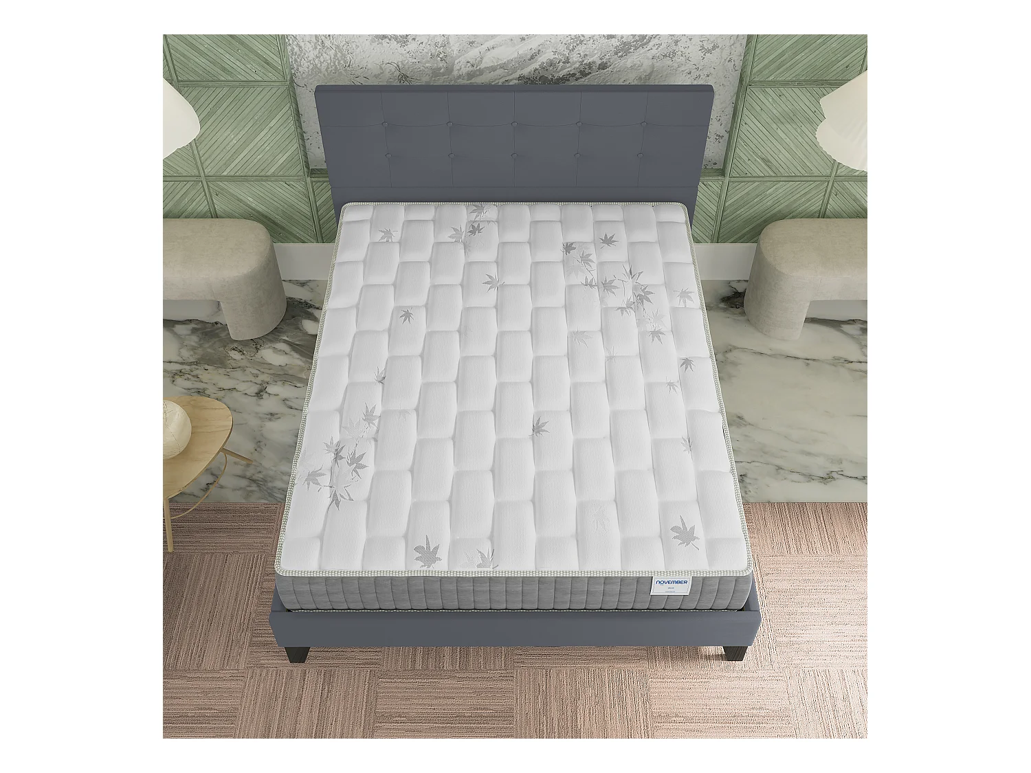 Ensemble 120x190 cm, lit avec tête de lit + matelas ressorts ensachés, ép. 25cm à mémoire de forme