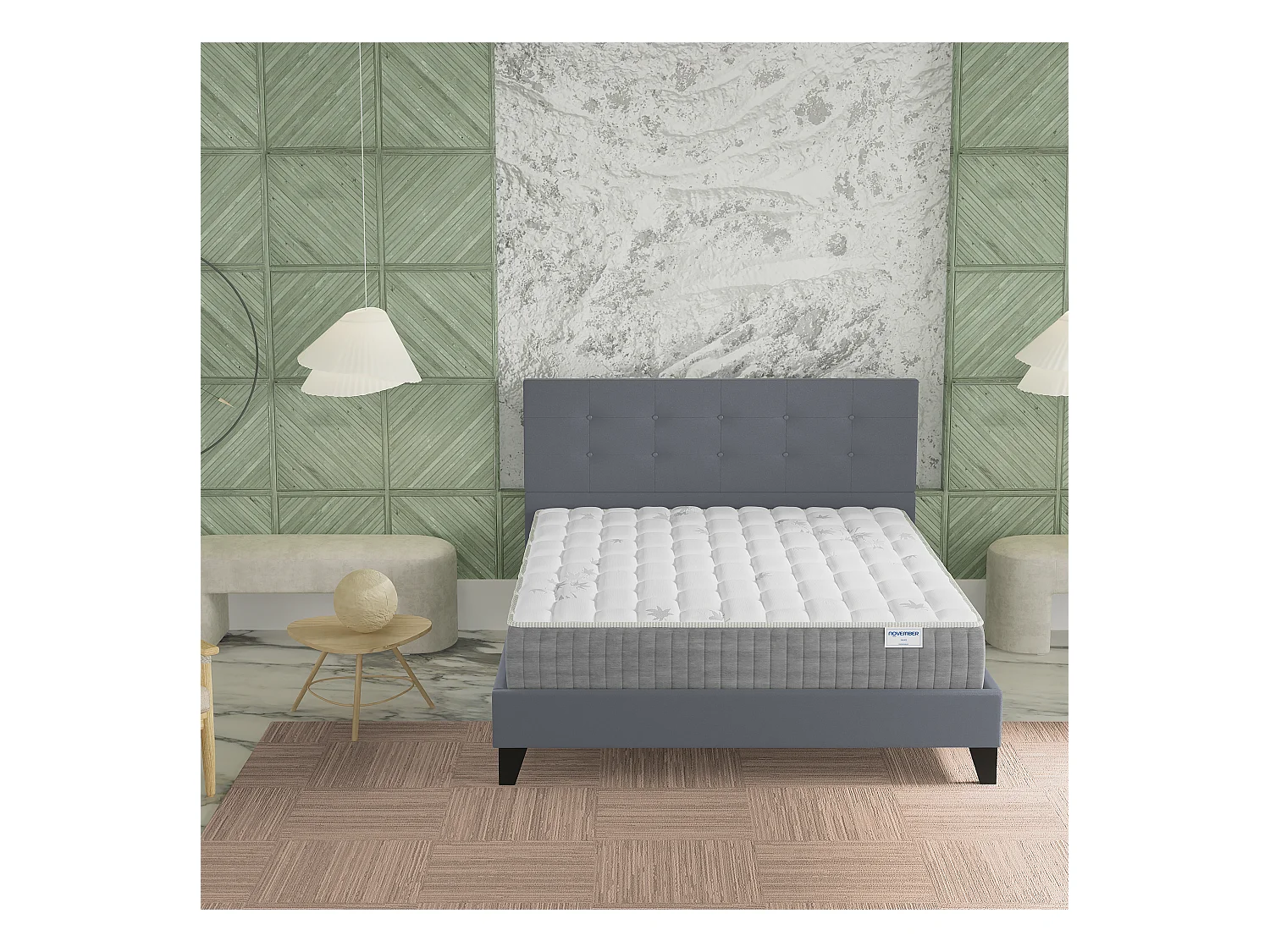 Ensemble 120x190 cm, lit avec tête de lit + matelas ressorts ensachés, ép. 25cm à mémoire de forme