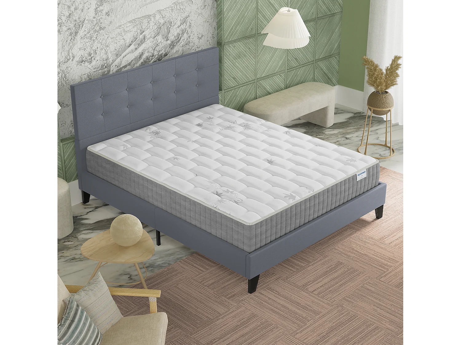 Ensemble 120x190 cm, lit avec tête de lit + matelas ressorts ensachés, ép. 25cm à mémoire de forme