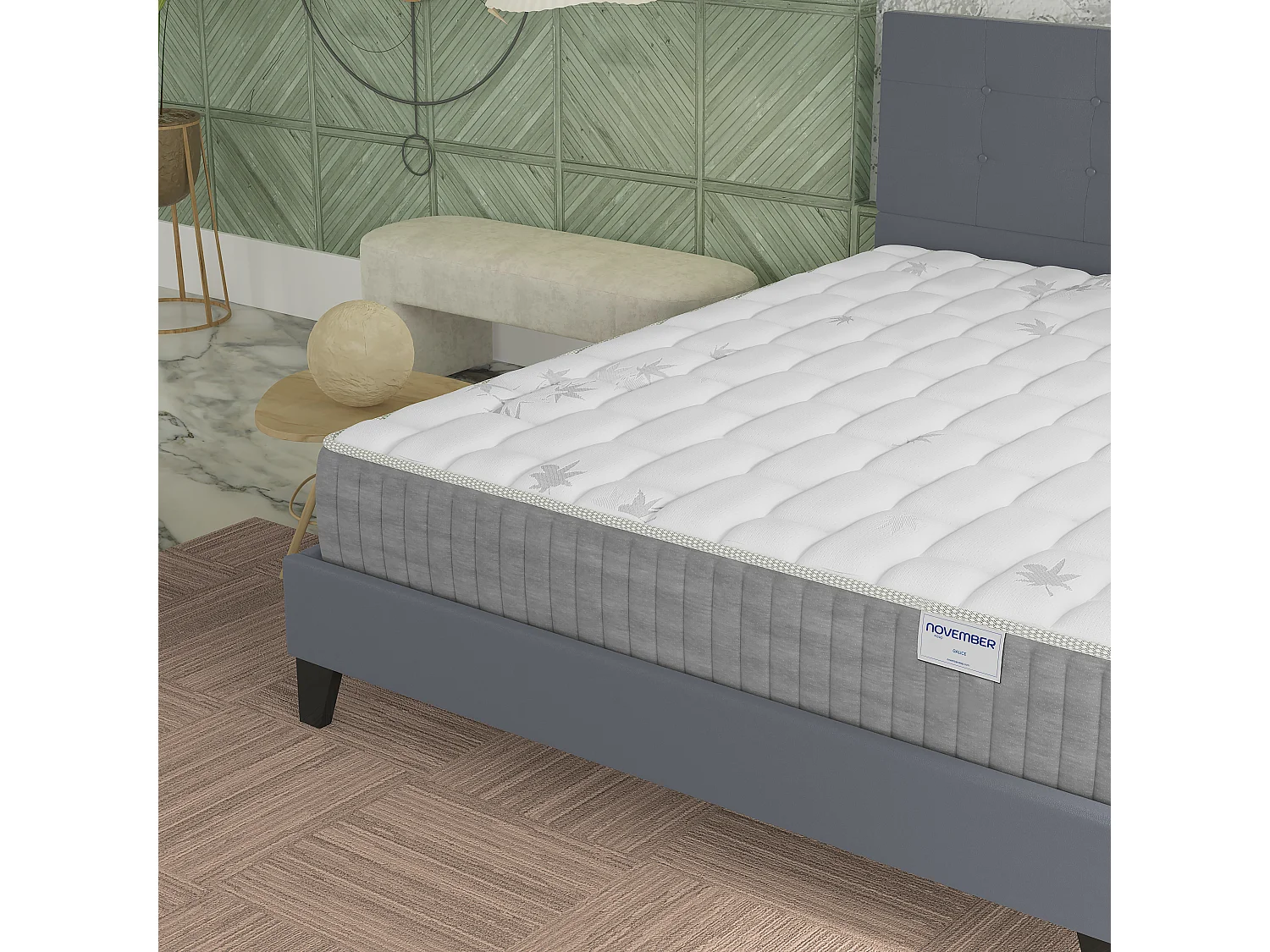 Ensemble 120x190 cm, lit avec tête de lit + matelas ressorts ensachés, ép. 25cm à mémoire de forme