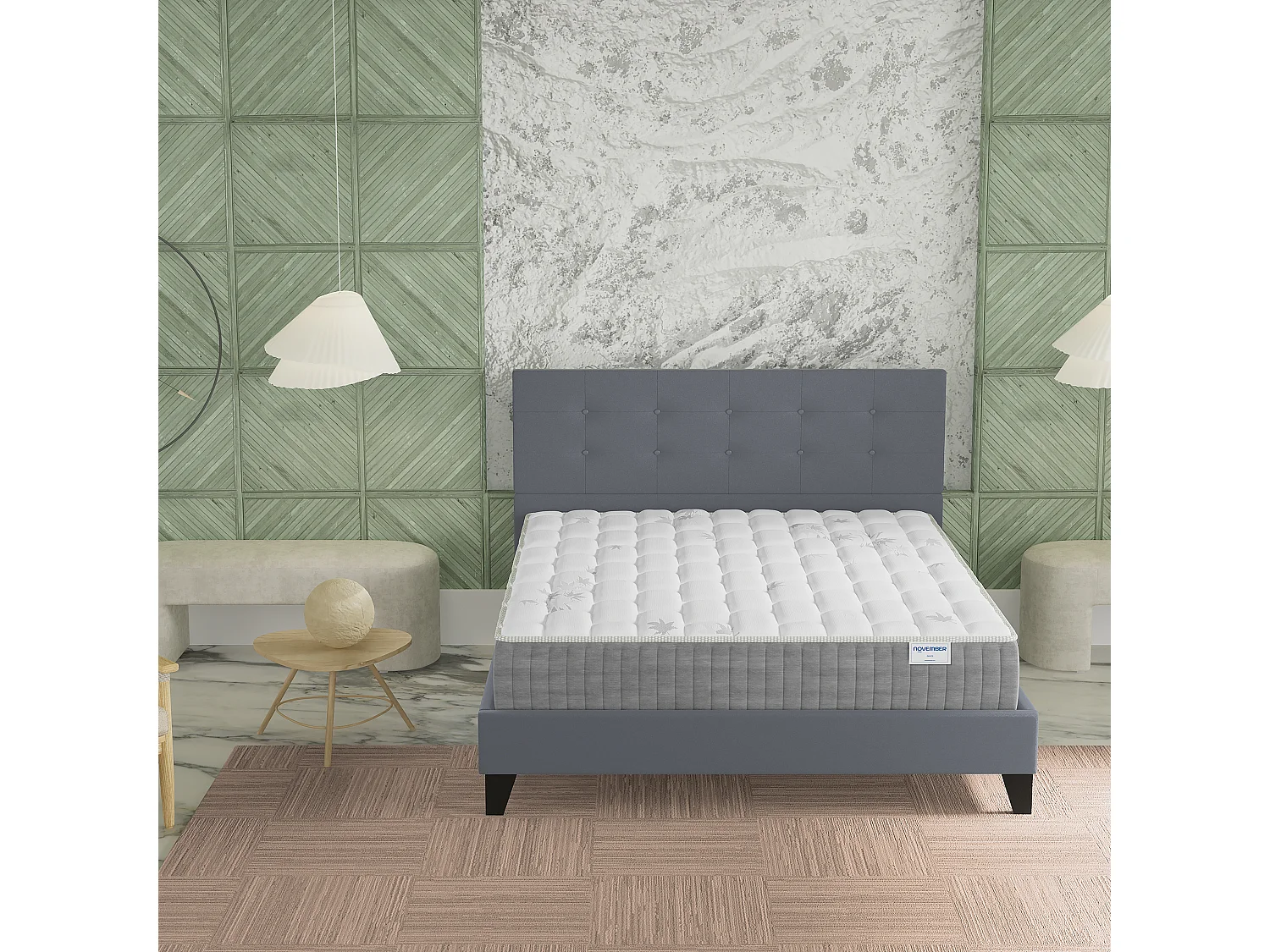 Ensemble 120x190 cm, lit avec tête de lit + matelas ressorts ensachés, ép. 25cm à mémoire de forme