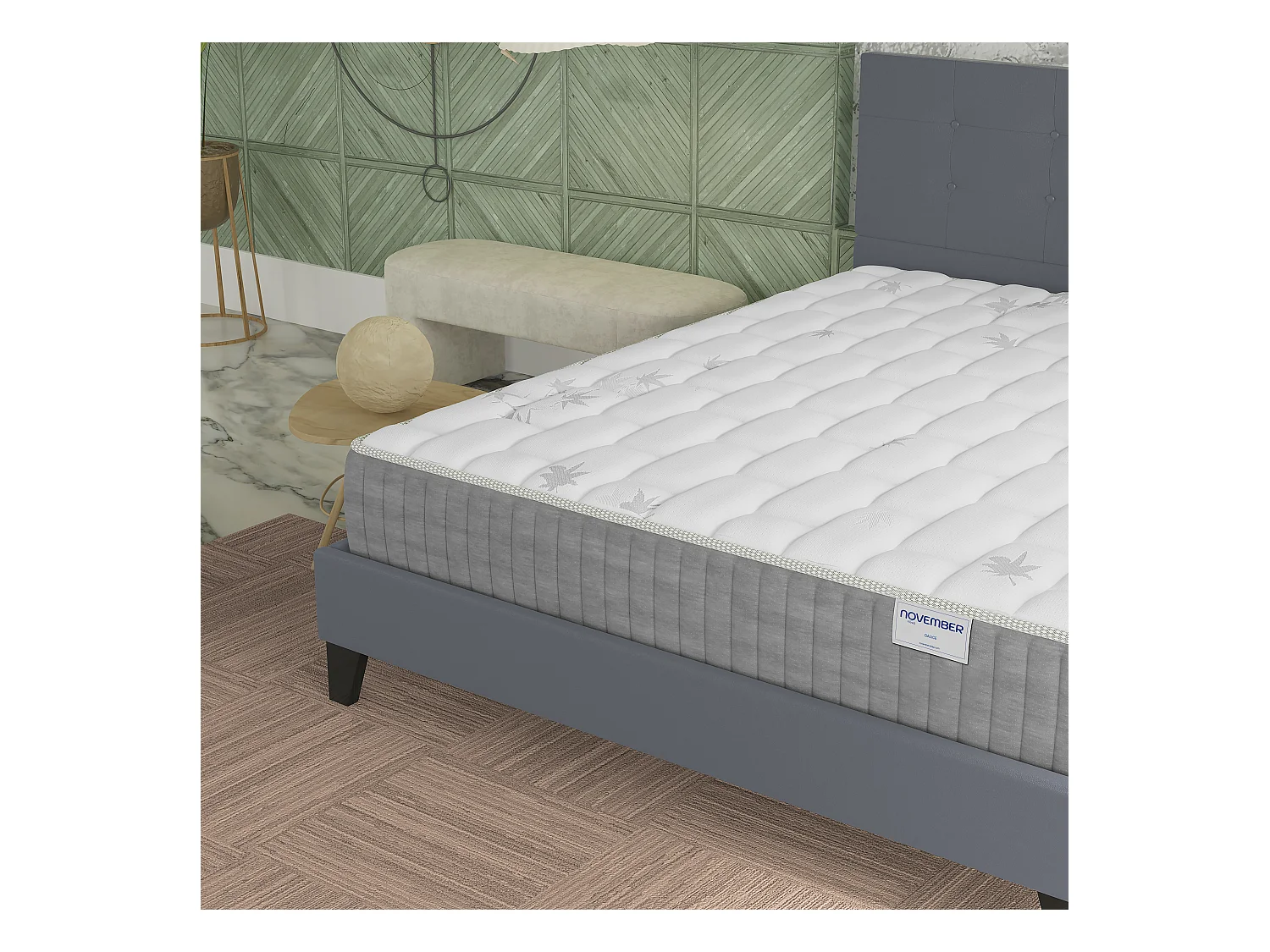 Ensemble 160x200 cm, lit avec tête de lit + matelas ressorts ensachés, ép. 25cm à mémoire de forme