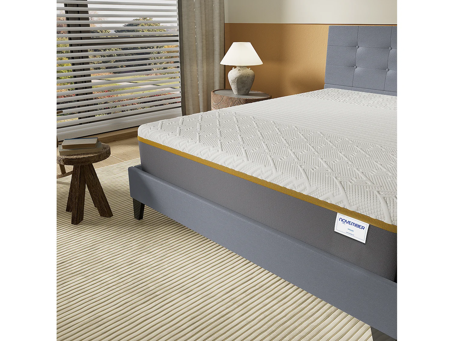 Ensemble 140x190 cm, lit avec tête de lit + Matelas mousse latex ép.28cm accueil à mémoire de forme