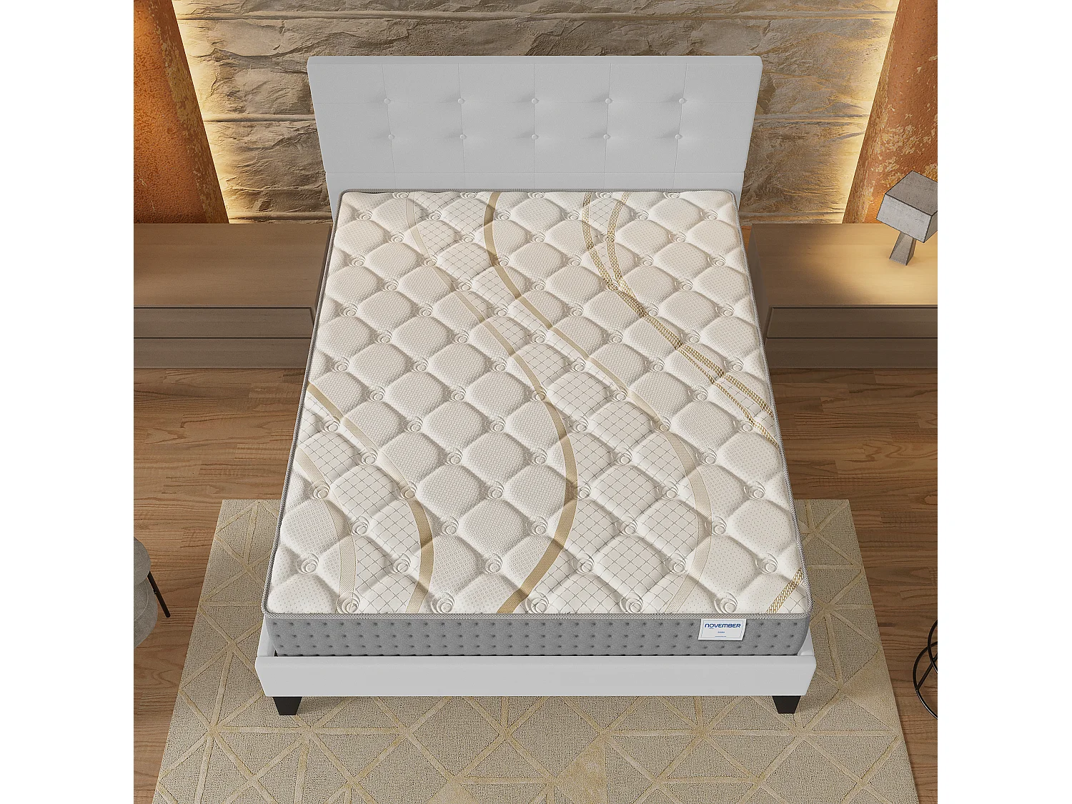 Ensemble 160x200 cm, lit avec tête de lit + matelas ressorts ensachés, ép.25cm accueil mousse HR