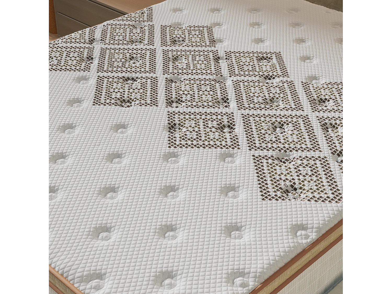 Ensemble matelas + lit 160x200 cm, matelas 28cm ressorts ensachés, accueil mousse, lit à tête de lit capitonnée similicuir gris