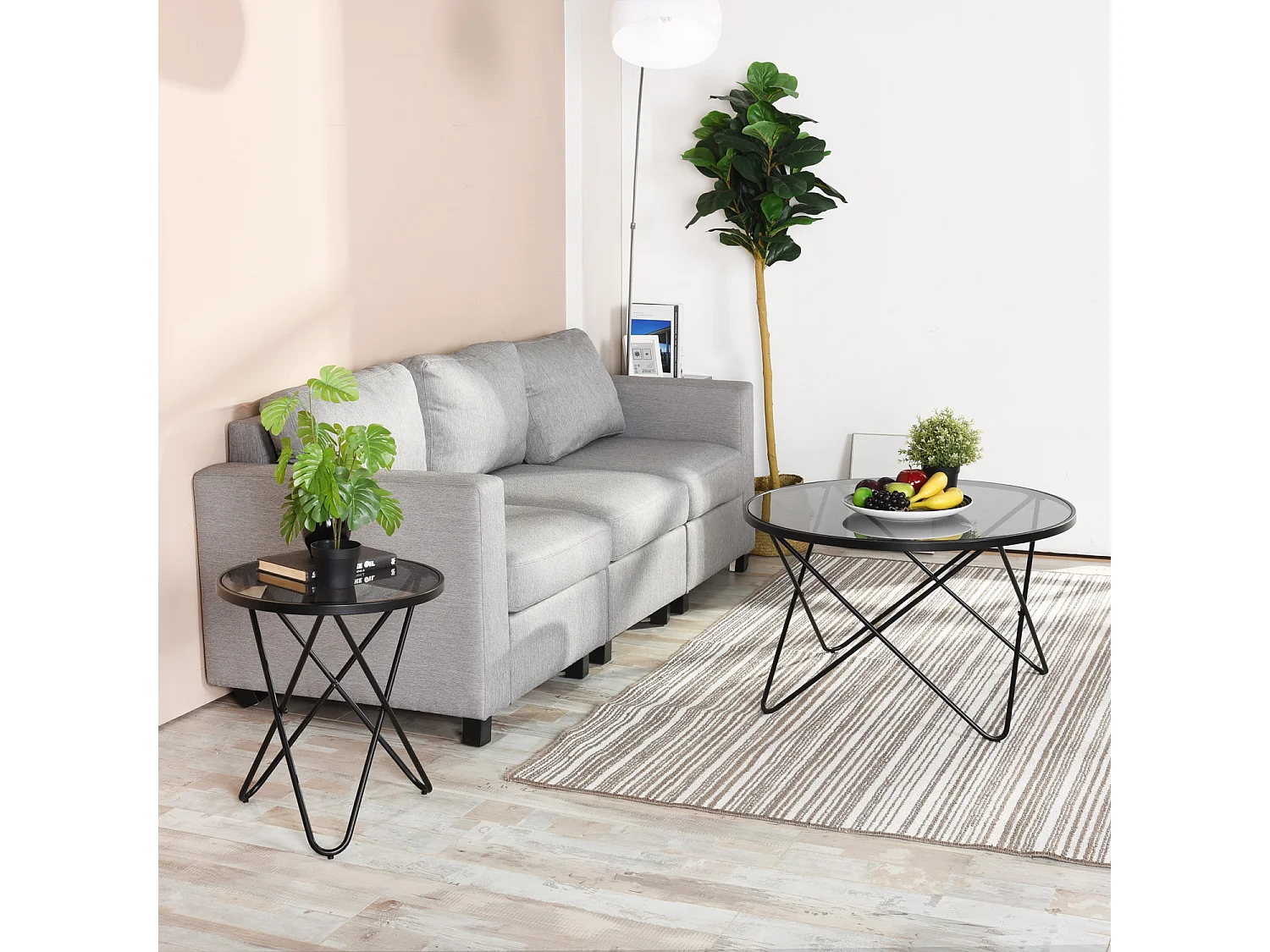 Tavolino rotondo in vetro temperato con gambe in metallo nero CANALES SMALL