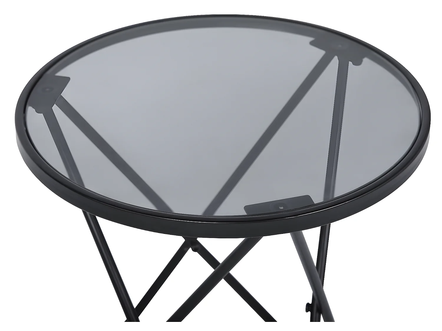 Tavolino rotondo in vetro temperato con gambe in metallo nero CANALES SMALL