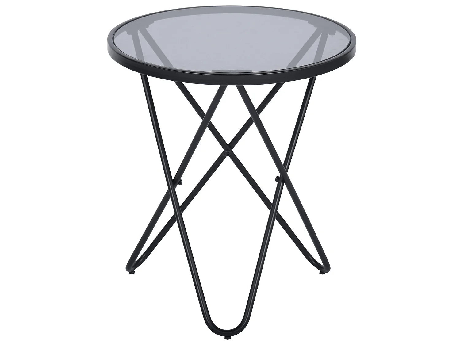 Tavolino rotondo in vetro temperato con gambe in metallo nero CANALES SMALL