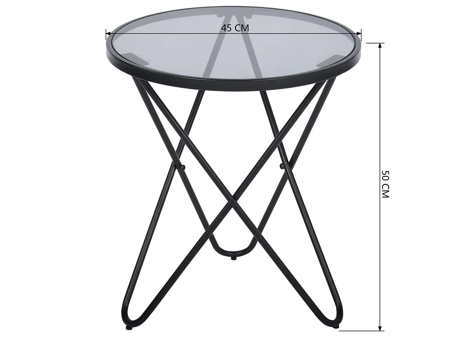 Tavolino rotondo in vetro temperato con gambe in metallo nero CANALES SMALL