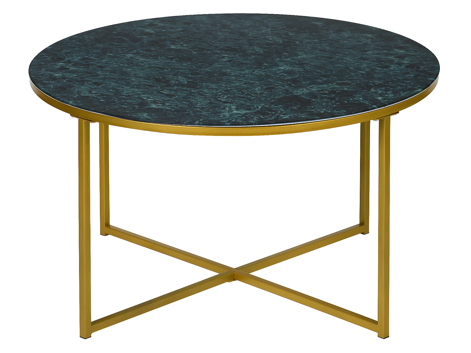 Table basse ronde en verre vert et métal dorée INMA GREEN
