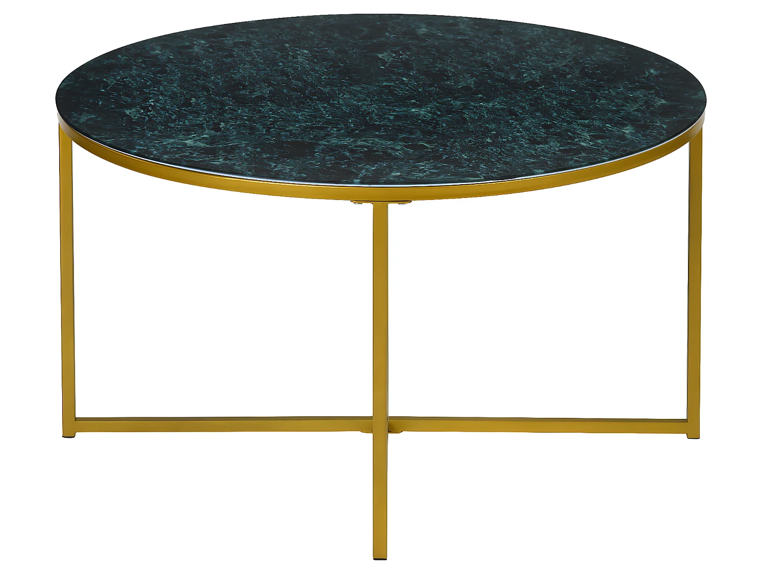 Table basse ronde en verre vert et métal dorée INMA GREEN
