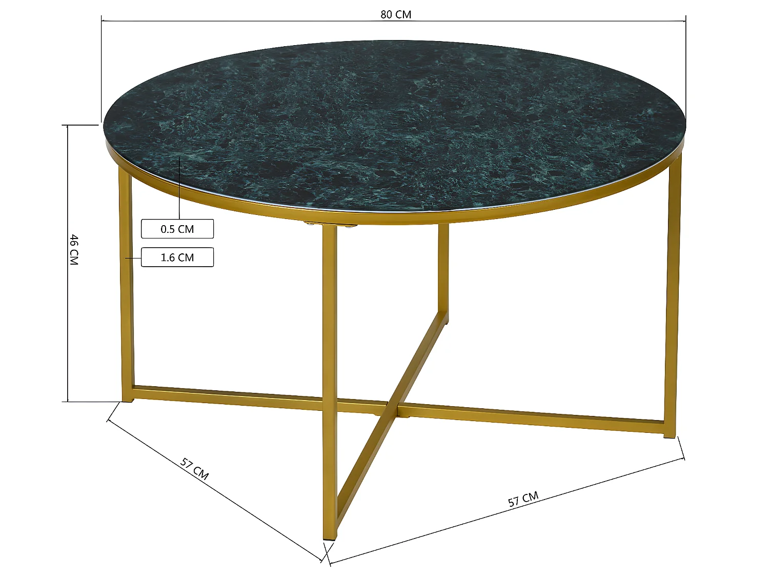 Table basse ronde en verre vert et métal dorée INMA GREEN