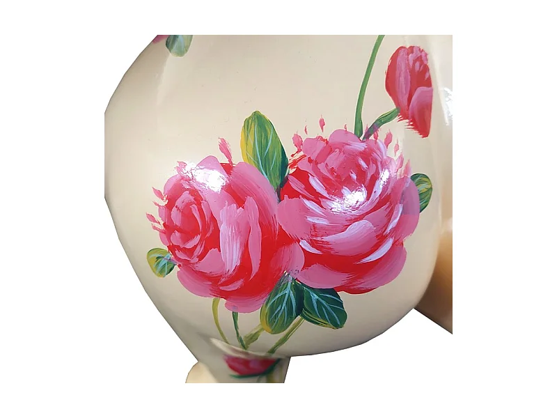 Statue femme jambe pliée beige avec fleurs roses H60 cm - LADY ROSE