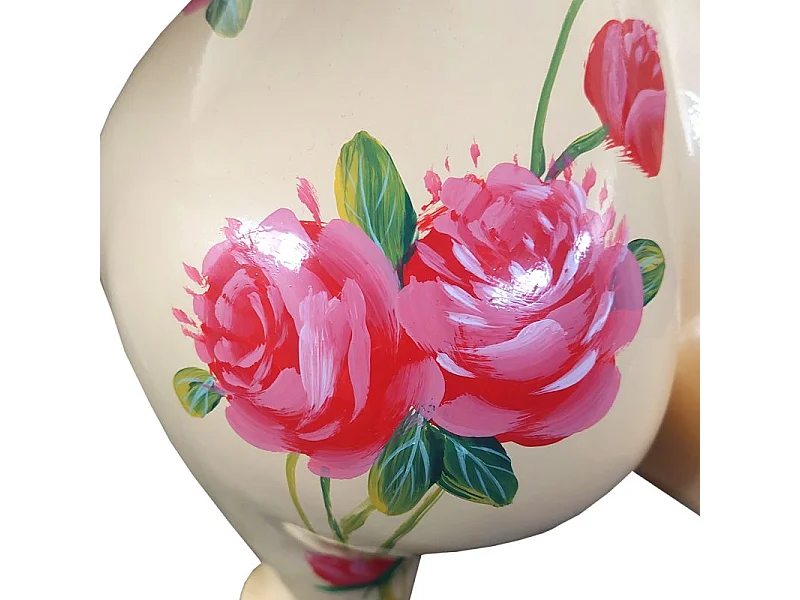 Statue femme jambe pliée beige avec fleurs roses H60 cm - LADY ROSE