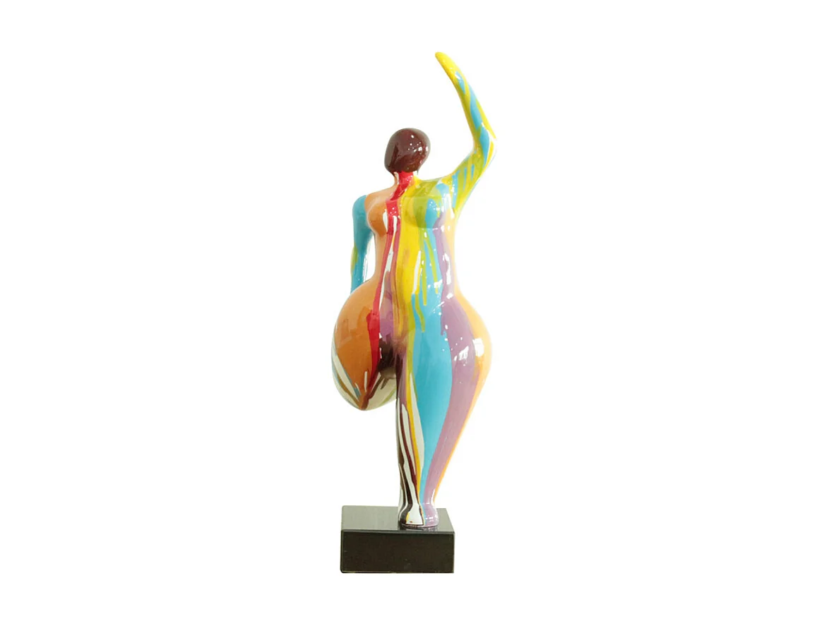 Statue femme jambe pliée coulures multicolores H60 cm - LADY DRIPS 01
