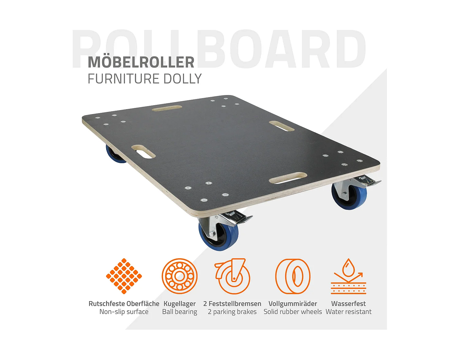 ECD Germany Carrello trasporto mobili ed elettrodomestici 60x80 cm 800 kg piattaforma girevole con 2 ruote con freni in gomma base mobile per trasloco