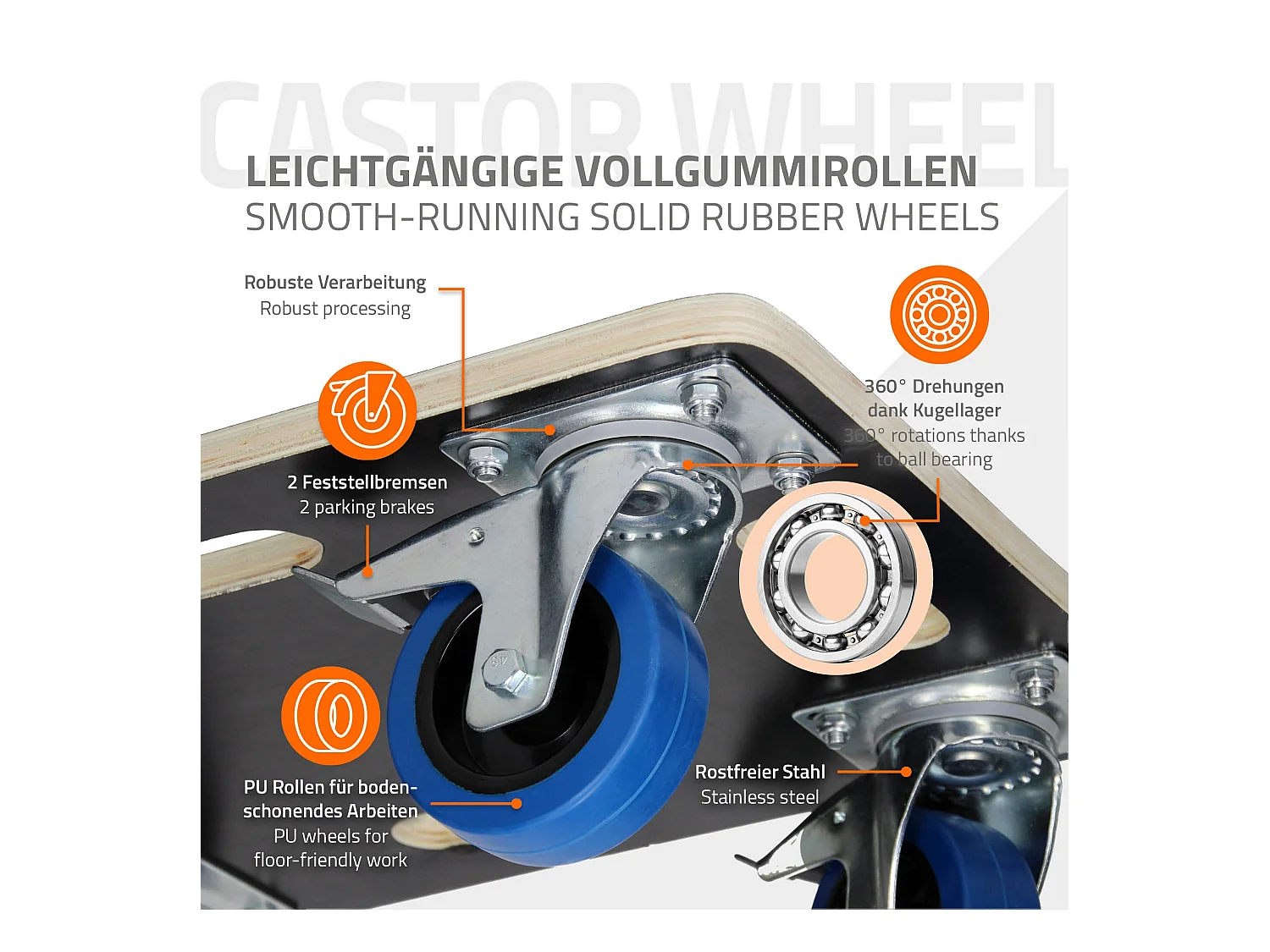 ECD Germany Carrello trasporto mobili ed elettrodomestici 60x80 cm 800 kg piattaforma girevole con 2 ruote con freni in gomma base mobile per trasloco