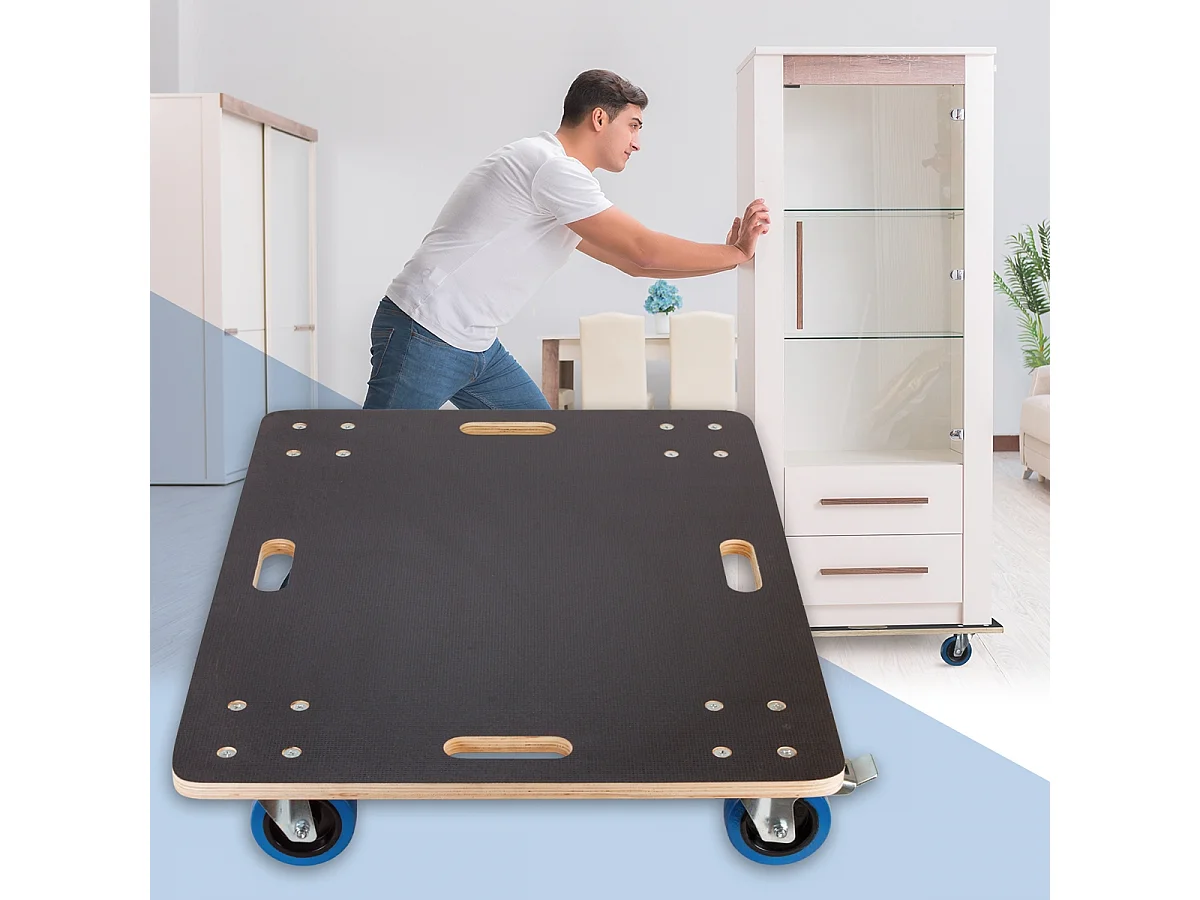 Chariot de transport avec 2 freins 60x80 cm capacité 800 kg plateau contreplaqué antidérapant roulettes en PP idéal pour meubles et déménagement