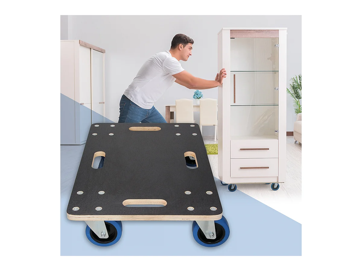 Chariot de transport 40x60 cm capacité 800 kg plateau roulant contreplaqué surface antidérapante roulettes en PP idéal pour meubles et déménagement