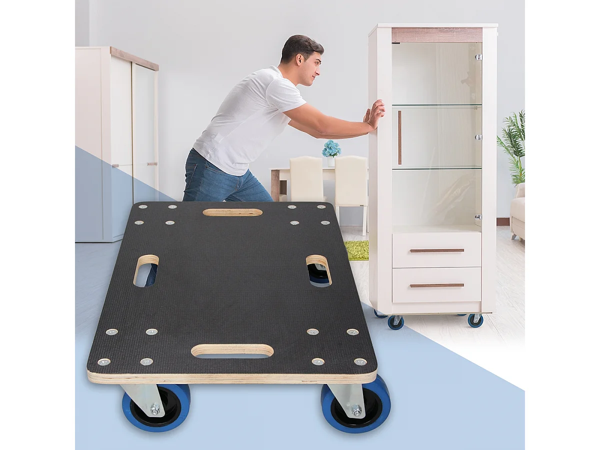 Chariot de transport 40x60 cm capacité 800 kg plateau roulant contreplaqué surface antidérapante roulettes en PP idéal pour meubles et déménagement