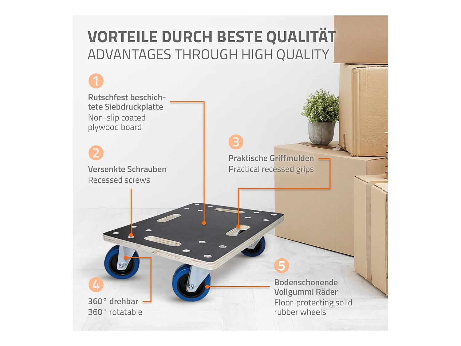 ECD Germany Carrello da trasporto elettrodomestici 35x50 cm 800 kg con piattaforma girevole 4 ruote in gomma orientabili base per trasloco pesante