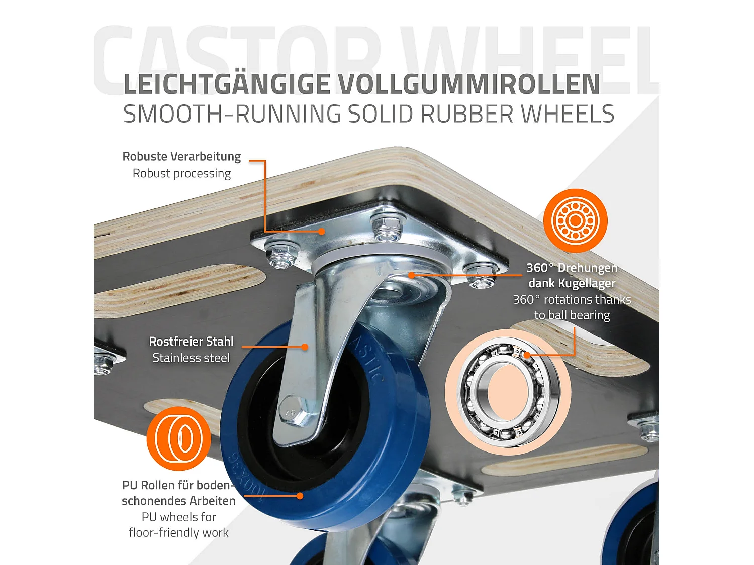 Chariot de transport 35x50 cm capacité 800 kg plateau roulant contreplaqué surface antidérapante roulettes en PP idéal pour meubles et déménagement