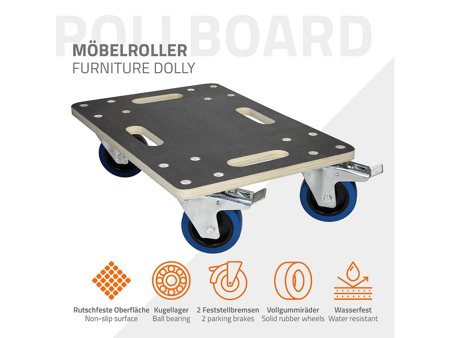 ECD Germany Carrello trasporto mobili ed elettrodomestici 35x50 cm 800 kg piattaforma girevole con 2 ruote con freni in gomma base mobile per trasloco