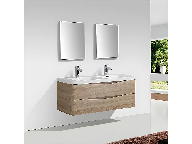 Mueble Lavabo  + Lavabo Doble 120 cm MONTADO - Roble Claro PIACENZA