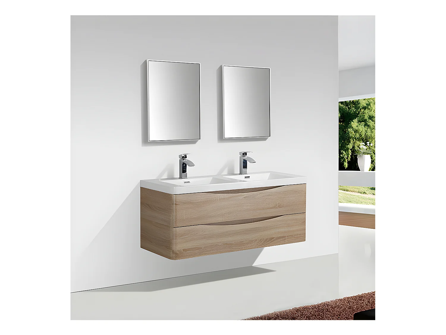 Mueble Lavabo  + Lavabo Doble 120 cm MONTADO - Roble Claro PIACENZA