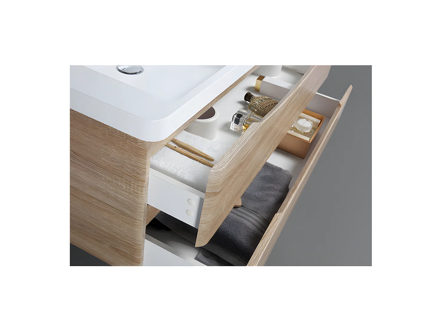 Mueble Lavabo  + Lavabo Doble 120 cm MONTADO - Roble Claro PIACENZA