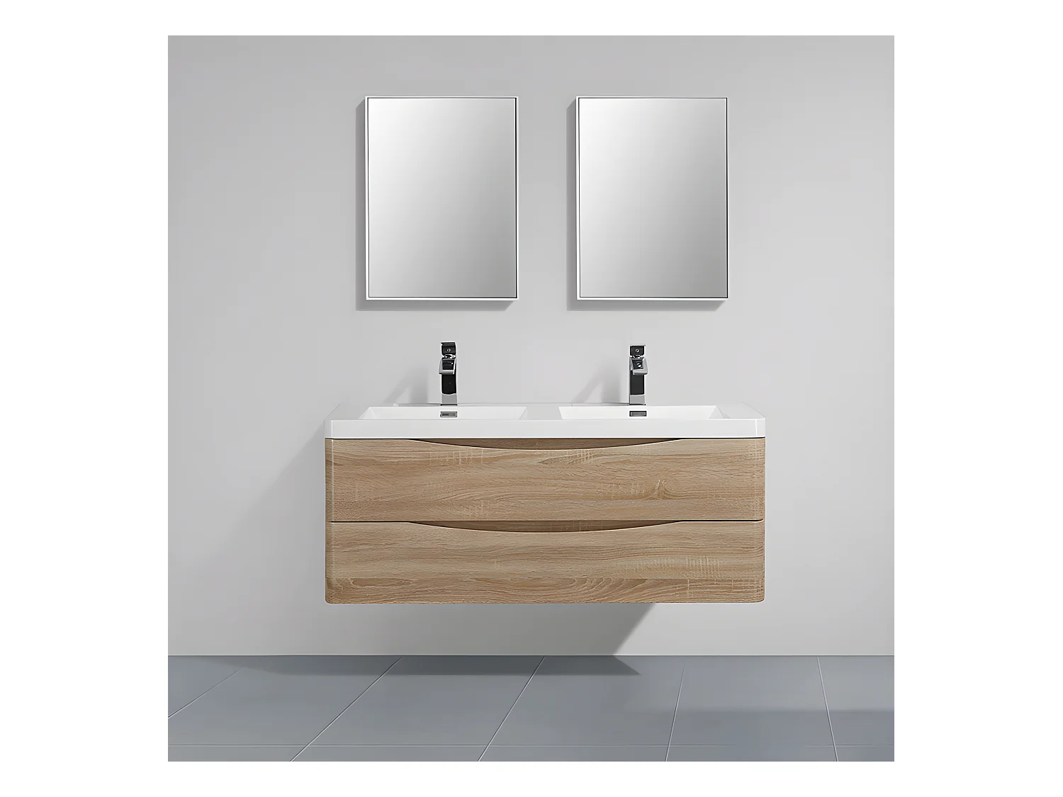 Doppelwaschtisch + Unterschrank 120cm montiert Eiche hell PIACENZA 120 cm