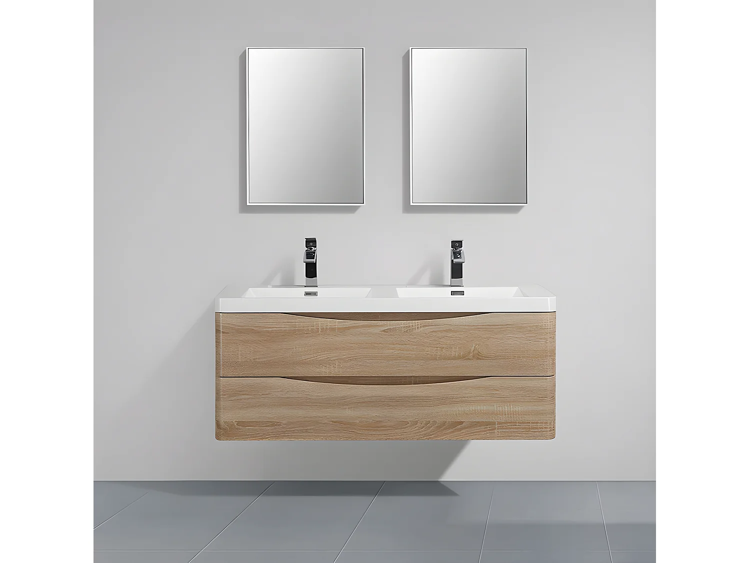 Doppelwaschtisch + Unterschrank 120cm montiert Eiche hell PIACENZA 120 cm