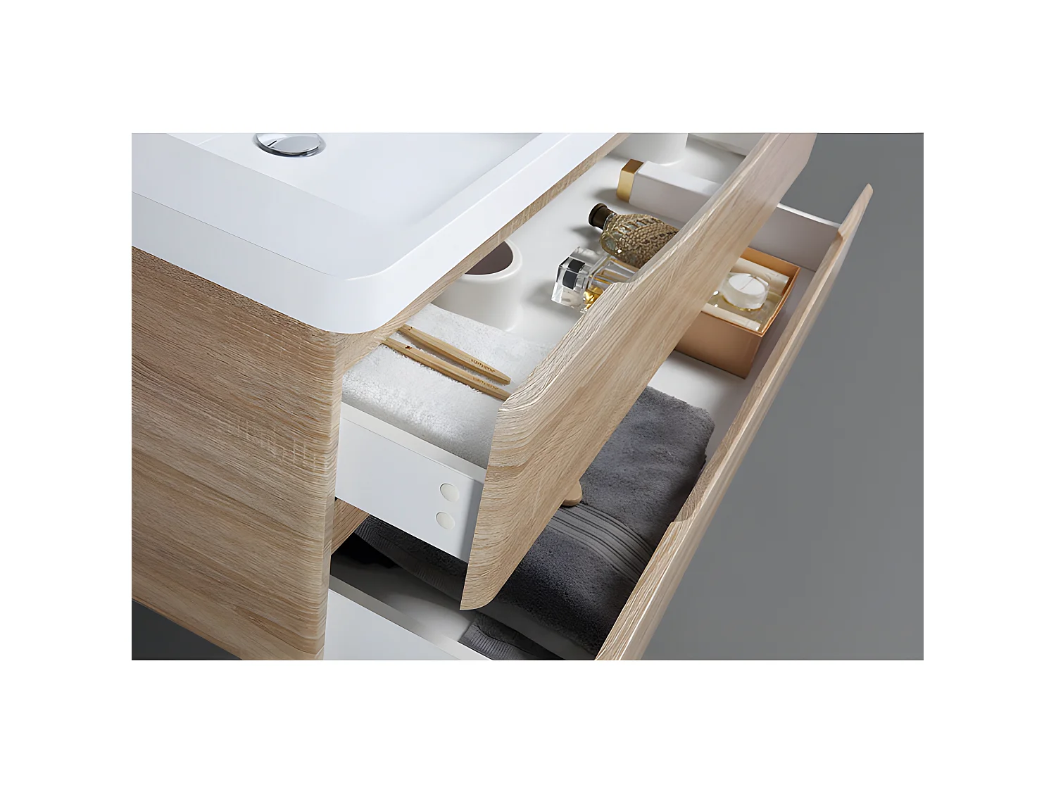 Doppelwaschtisch + Unterschrank 120cm montiert Eiche hell PIACENZA 120 cm