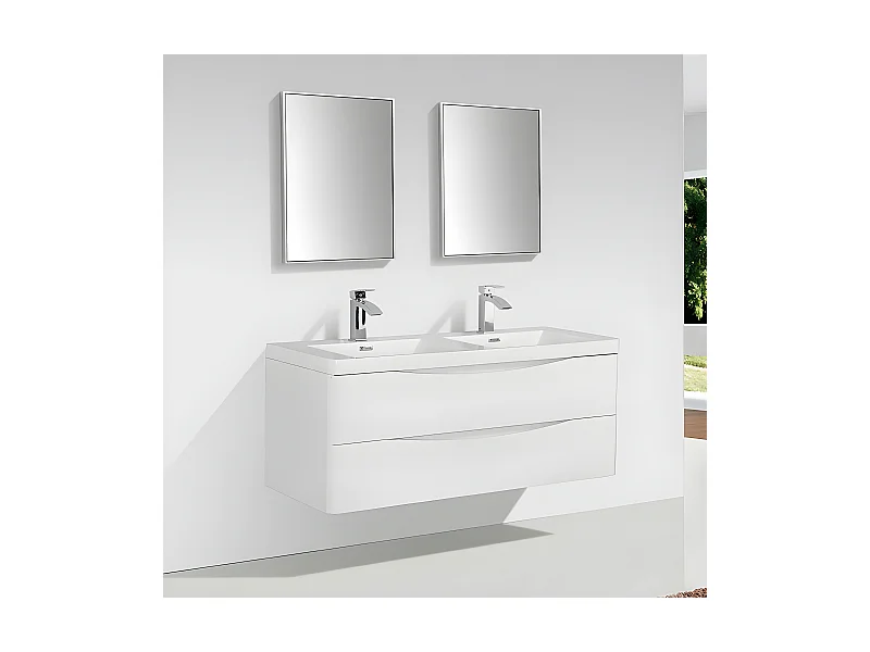 Meuble salle de bain design double vasque PIACENZA largeur 120 cm blanc laqué